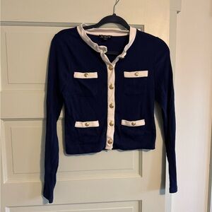 J Crew Navy, Cream, and Gold Cardigan